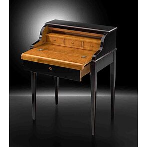 offener Zylinderschreibtisch von Miazzo, außen schwarzer Klavierlack, Innen Kirsche gebeizt