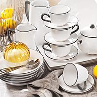 Gmundner Keramik Grauer Rand: Kaffeegedecke mit Tassen