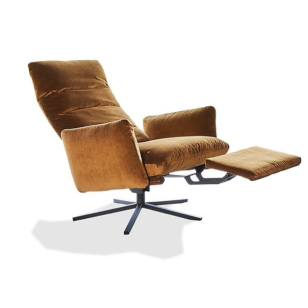 BW Funktionssessel Heaven's Place in curryfarbem Veloursstoff und Sternfuß zum Sonderpreis.