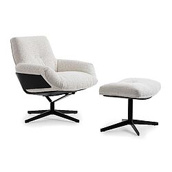 Relaxsessel mit Hocker Modell Daron von den Bielefelder Werkstättenin weißem Leder zum Sonderpreis 