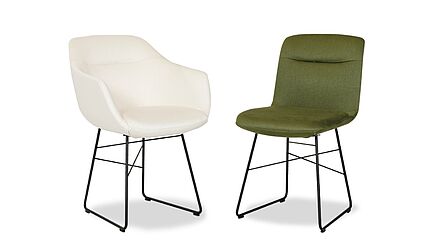 Bielefelder Werkstätten zwei Stühle Modell Cara in weiß und grün