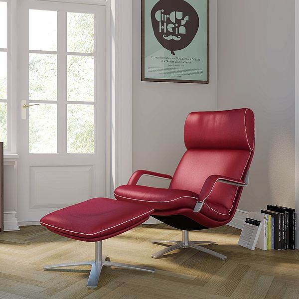 Relaxsessel und Hocker Nasa von Berg in rotem Leder Sonderpreis 