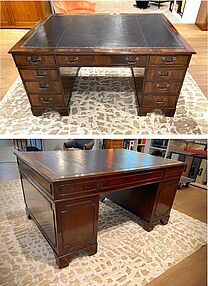 Englischer Schreibtisch mit schwarzer Lederplatte 
