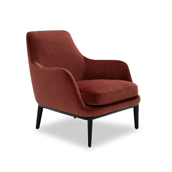 Sessel Grace von BW in rotem Stoffbezug und schwarzen Beinen. Den Sessel Grace bei uns zum Sonderpreis.